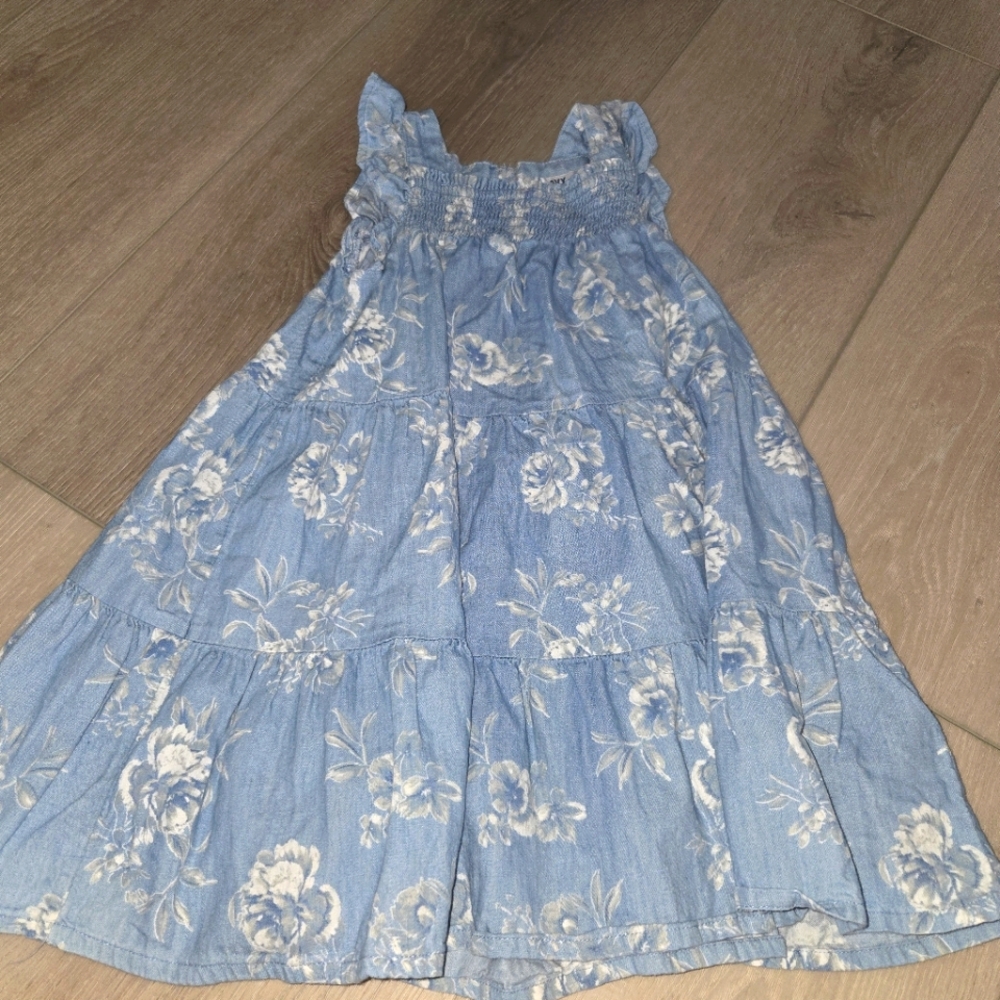 Old Navy Lightweight DenimFloral Blue Kids Dress Size 5